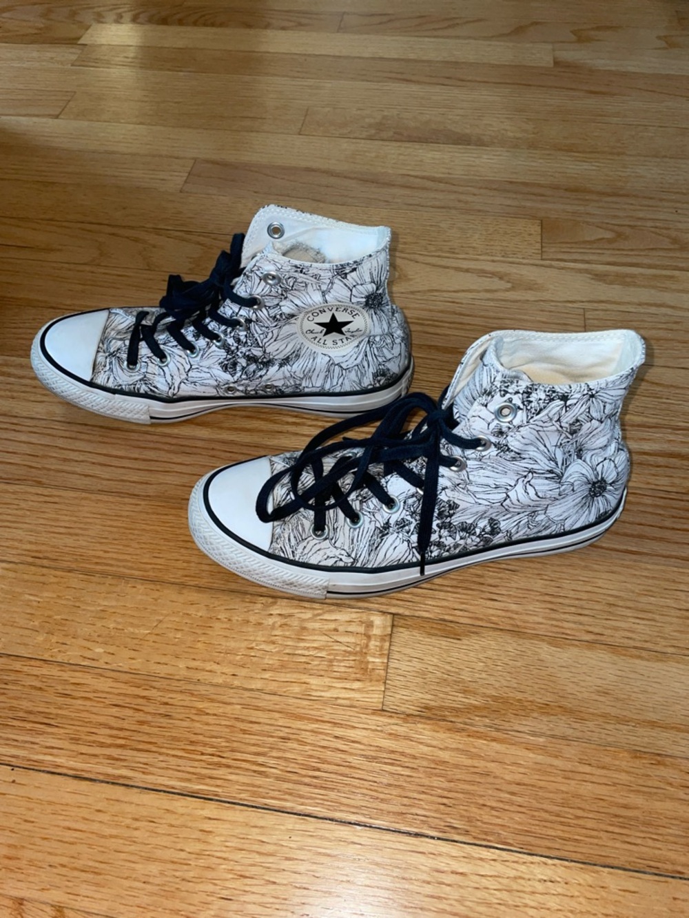 Converse White High-Top Sneakers with Black Floral Print